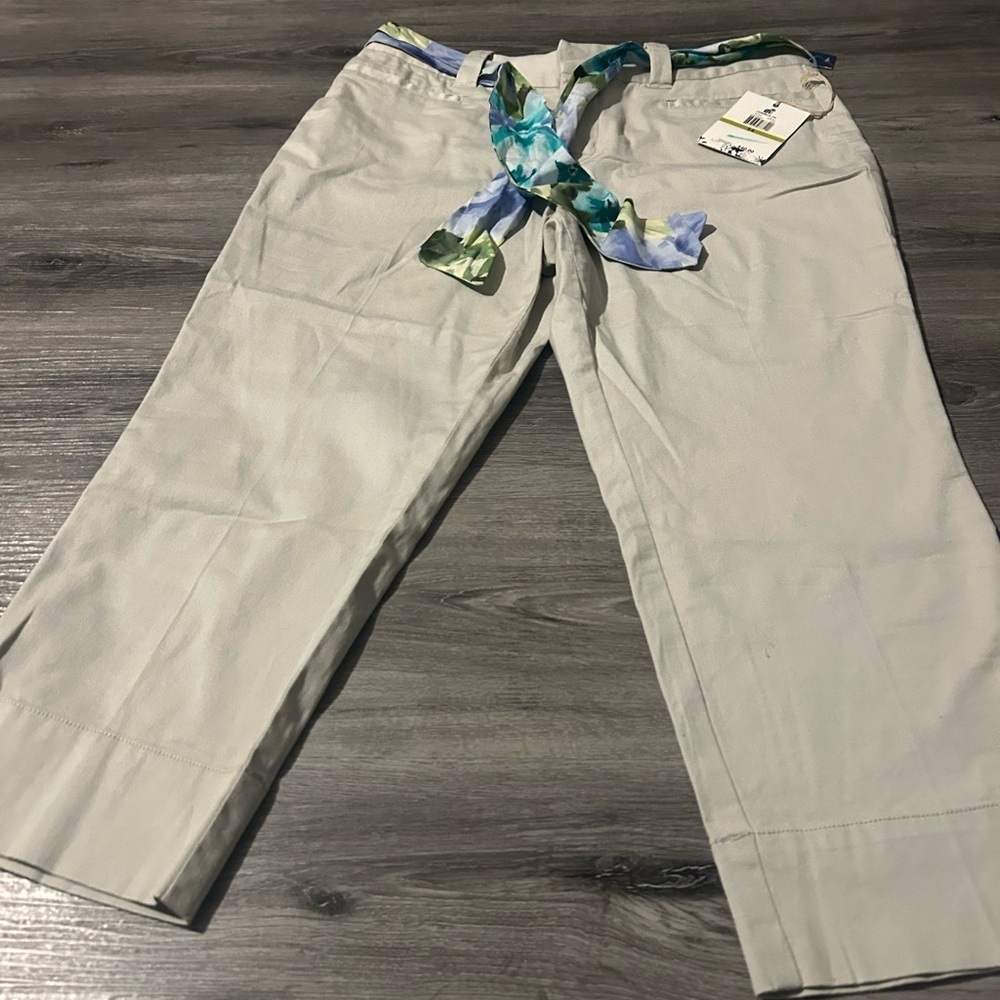 Caribbean Joe Light Khaki Chinos with Floral Belt